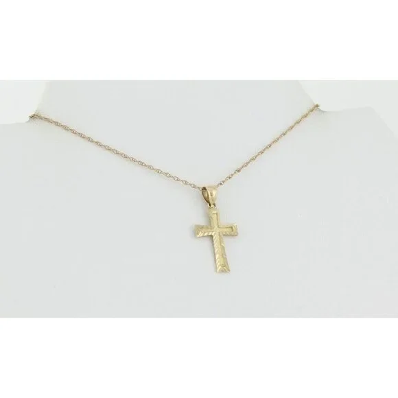 14k Yellow Gold Cross Necklace 18 Chain